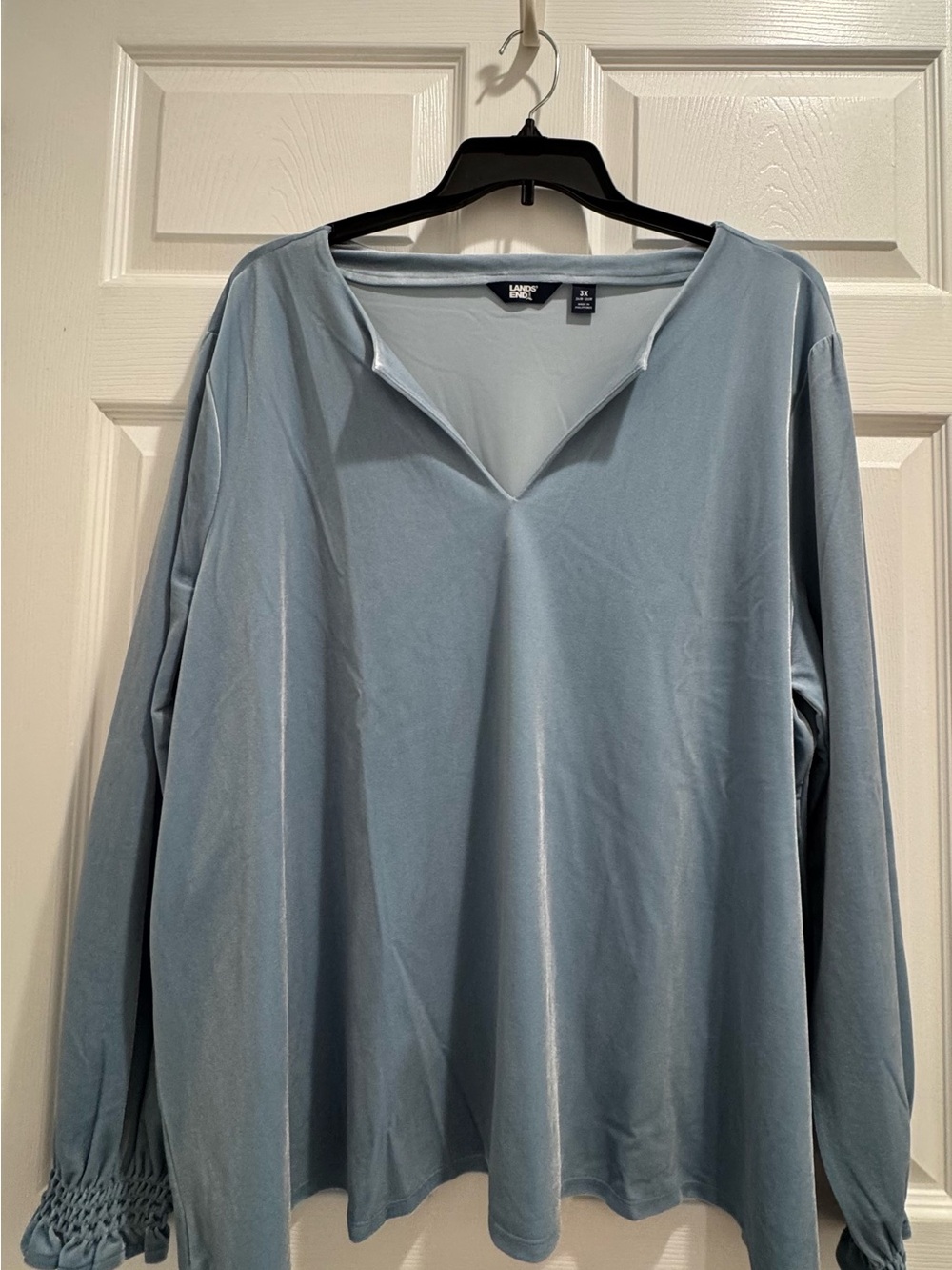 Lands' End Light Blue V-Neck Long Sleeve Blouse